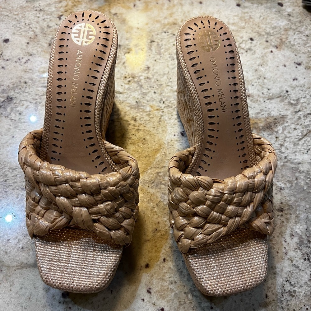 Antonio Melani Beige Woven Wedge Sandals